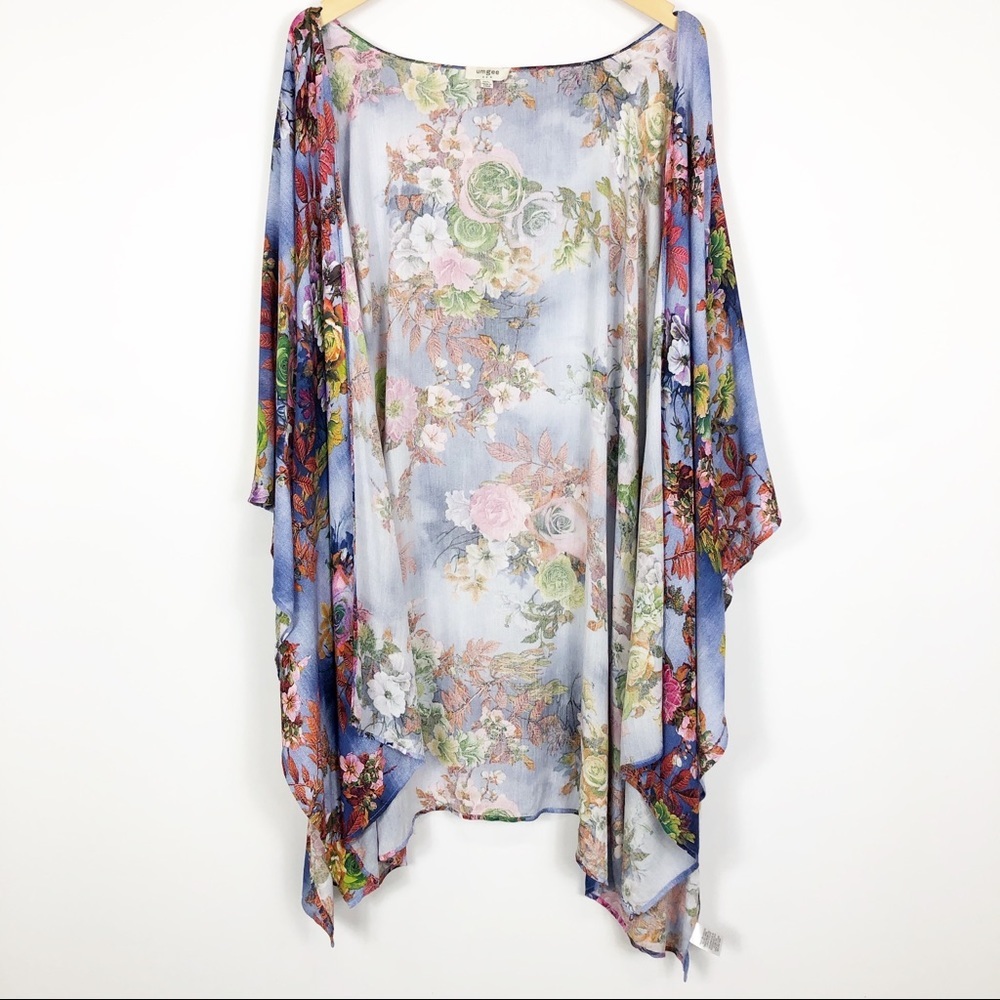 Umgee Blue Floral Kimono Size M/L - Picture 2 of 7
